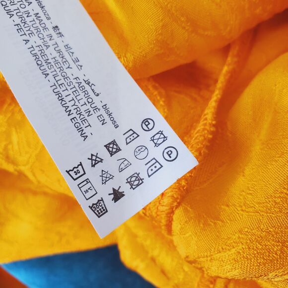 Zara Jumpsuit Womens Size Large Orange Yellow Jacquard Full Length Frayed Hem - Picture 11 of 11